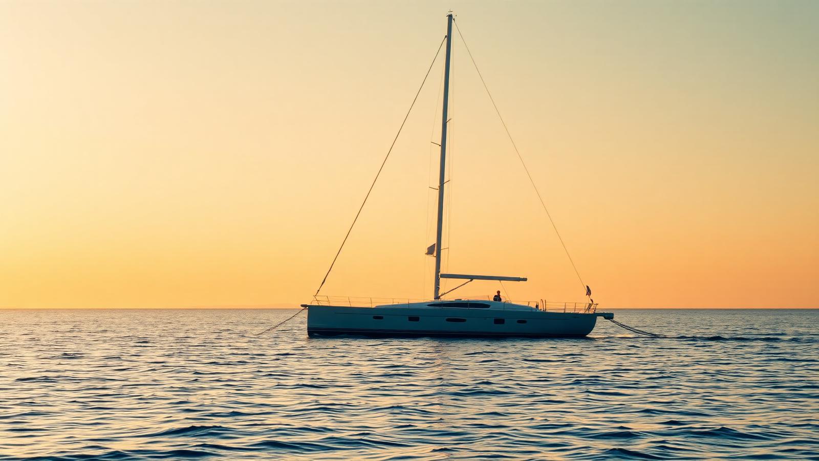 Velero al amanecer en mar en calma